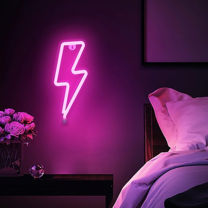 Lumoonosity Lightning Bolt Neon Signs, USB Powered Led Lightning Bolt Light with On/Off Switch, Lightning Neon Sign for Wall Decor, Hanging Led Signs, Neon Lights for Bedroom, Gaming Room Setup