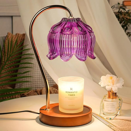 Purple Candle Warmer Lamp with Timer, Electric Candle Warmer Lamp, Birthday Gift for Women, Mom, Female Friend, Flower Candle Warmer Gifts for Candle Lovers, Vintage Lamp Decor for House Warming Gifts