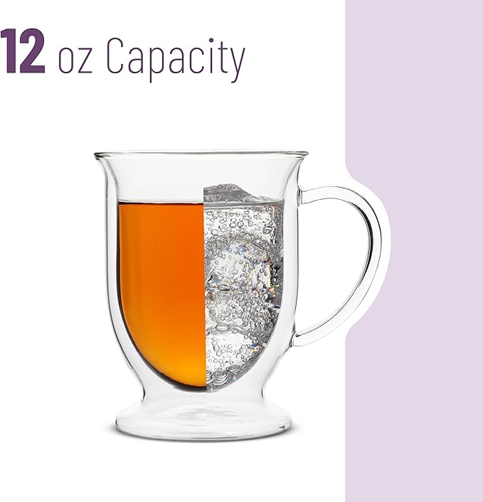 BTaT- Coffee Mug Set of 4 (12oz, 350ml) Double Wall Glass Coffee Cups, Tea Cups, Beer Glasses, Clear Mugs, Glass Cups