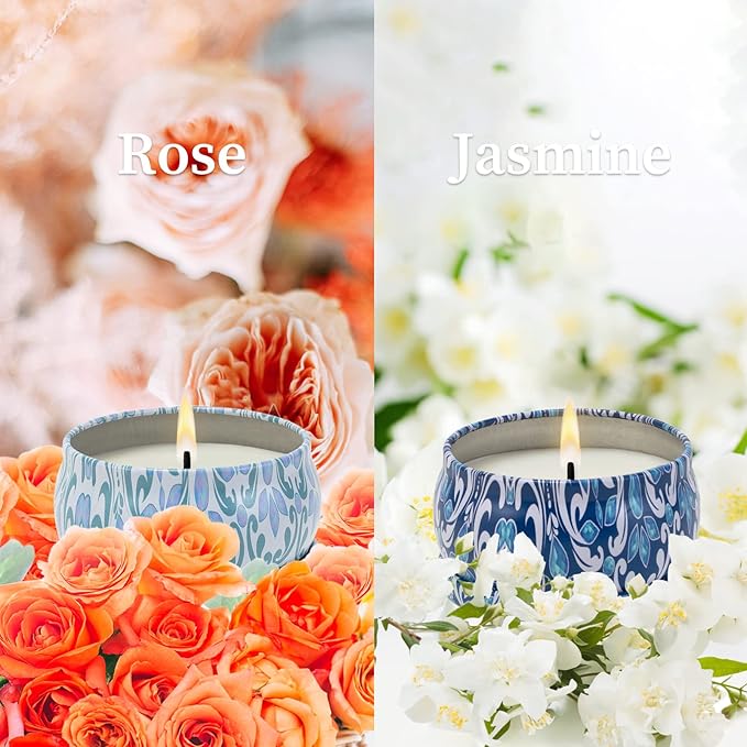 Scented Candles, 2 Pack 2.5 oz Natural Soy Wax Candles, Jasmine Rose Aromatherapy Candles, Portable Small Relaxing Candles Set for Spa, Bath, Yoga