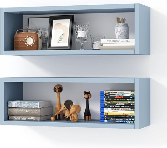 Kaboon 24in Floating Cube Shelves Set of 2, Display Shelves Wall Mount, Decorative Hanging Shelves for Kitchen Living Room Office,(Grayish Blue, Rectangle 2 Cubes)