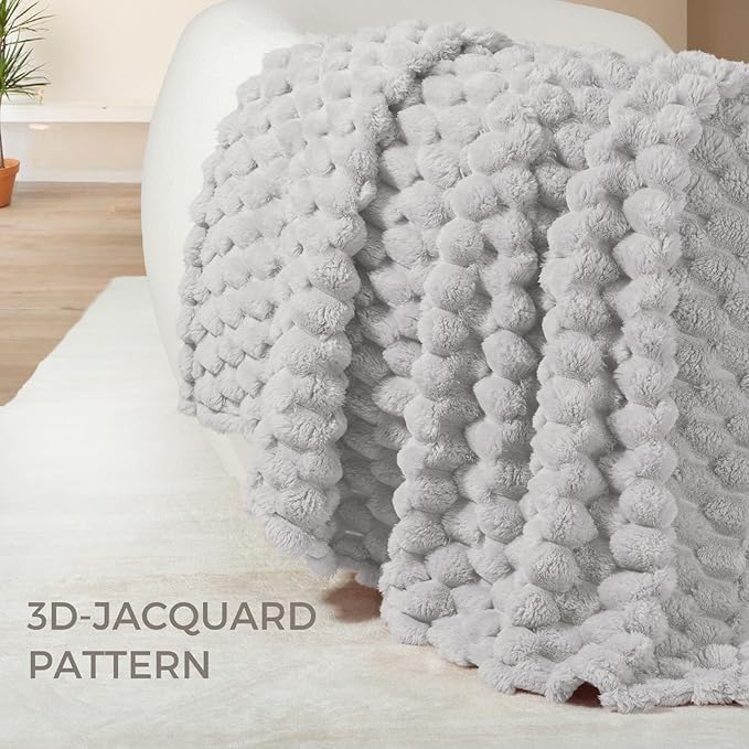 Whale Flotilla Throw Blanket for Couch with Jacquard Pattern, Fuzzy Soft Cozy Exquisite Blankets for All Season, Warm and Fluffy, 50x60 Inch, Light Grey