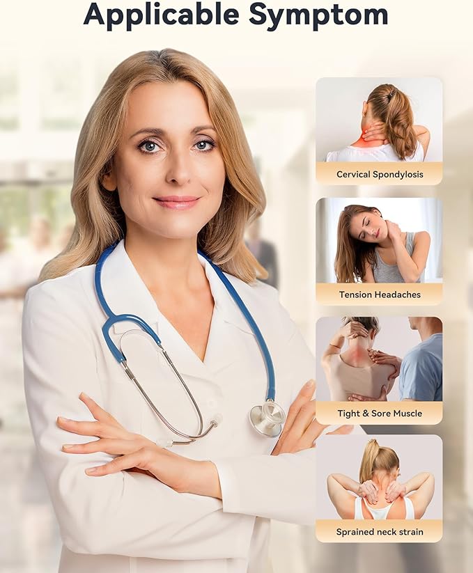 Heated Neck Brace Cervical Collar - Neck Support Brace with Heating Pad, Soft Foam Wraps Keep Vertebrae Stable and Aligned for Relief of Cervical Spine Pressure for Women & Men (M Size) Blue