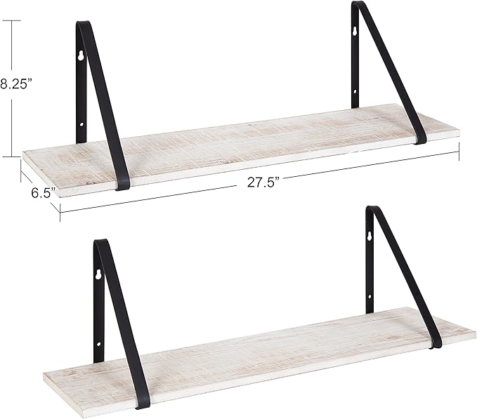 Kate and Laurel Soloman White Wooden Shelves with Black Metal Brackets, 2 Piece Set