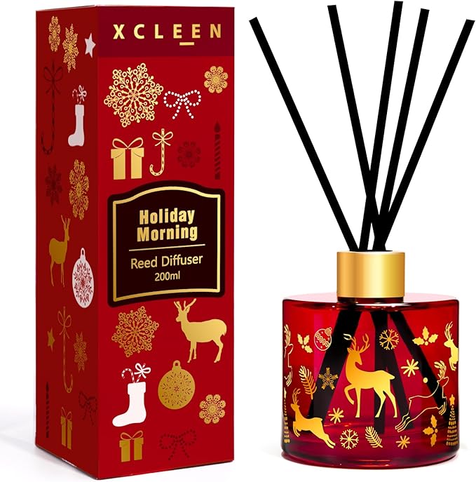 Reed Diffuser Set, 6.7 Oz Holiday Morning Oil Diffuser Includes 6 Reed Sticks, Home Fragrance Scented Diffuser for Bathroom Office Shelf Decor