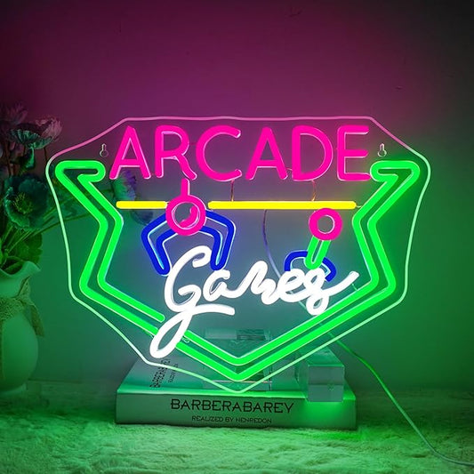 NEONLOVE Arcade Game Neon Sign for Wall Decor - Green LED Light for Game Room, Business - Acrylic, Dimmable, Theme Light Up Sign