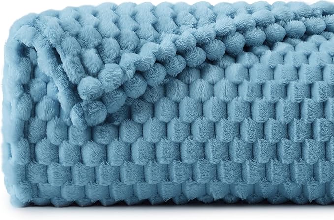 BEDELITE Fleece Blanket Twin for Bed Couch, 3D Jacquard Decorative Blue Throw, Soft Cozy Warm Plush Fuzzy, 60x80Inches