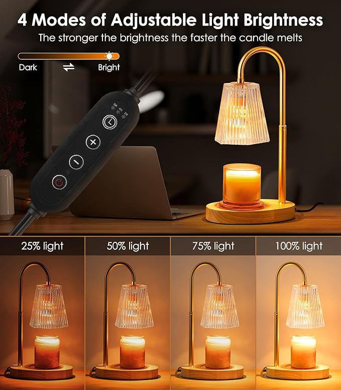 Candle Warmer Lamp Electric - Modern Candle Light Warmer with Adjustable Height, Timer for Bedroom & Living Room Home Decor Wax Melt Scented Wax Home Fragrance Accessories Dorm Lampshade