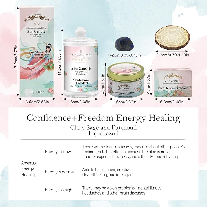 APSARAS Confidence+Freedom Scented Candles, Clary Sage and Patchouli Aromatherapy Spring Candle Sets for Women Gift for Bathroom, Jar Non Toxic Soy Candles for Home Scented, 36 Hours Burn Time