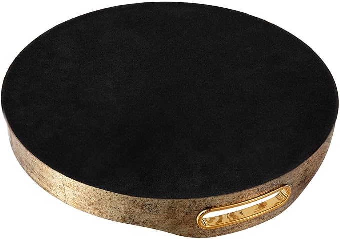 Glitzhome Set of 2 Large Gold Mirror Decorative Trays with Handles, Round Abstract Vanity Jewelry Perfume Tray Dresser Tray, Vintage Jewelry Organizer Makeup Trays