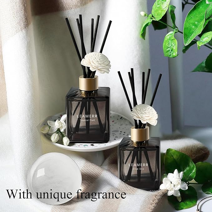 Reed Diffuser with Natural Aroma Essential Oil Tropical Fruit Scent- 6.3 oz (180 ml) Home Fragrance with Sticks Reed Diffuser Flower for Home Room Office Bathroom Shelf Decor