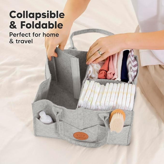 KeaBabies Diaper Caddy Organizer - Baby Organizer for Nursery, Car Storage Organizer, Baby Gift Basket, Changing Table Organizer, Portable Diaper Organizer Caddy for Girls, Boys (Classic Gray)