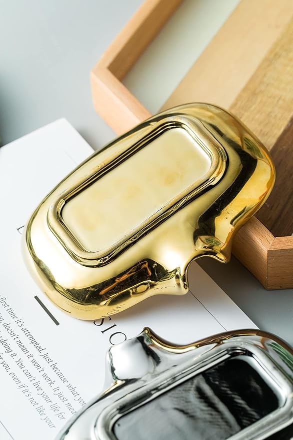 Multi-Color Ceramic Soap Dish for Kitchen or Bathroom, Easy to Clean, Self Draining Soap Holder, Keeps Soap Dry (Gold)