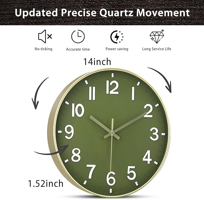 Inbagi 8 Pcs Wall Clock Large Silent Battery Operated Wall Clocks Modern Non Ticking Wall Clocks Bulk Decorative for Kitchen Office Living Room Home Bathroom Bedroom Classroom (Green,12 Inch)
