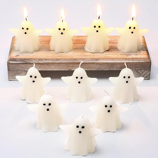 Jutom 10 Pieces Spooky Ghost Candles for Halloween Party Decor