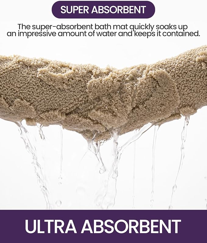 DEXI Bathroom Rug 24x43, Non Slip Washable Bath Mat for Shower Floor, Absorbent Soft Bathmat with Rubber Backing, Plush Fluffy Microfiber Floral Retro Carpet, Beige