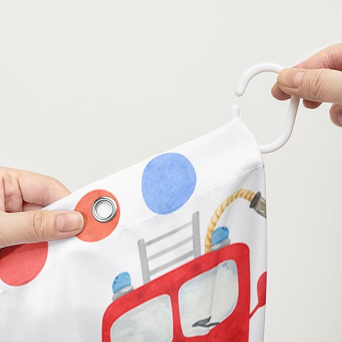 AILONEN Fire Truck Shower Curtain for Boys Bathroom Decor,Firemen Truck Bath Curtain,Construction Truck Printed Kids Curtain,Waterproof with 12 Plastic Hooks, 36" W x 72" H