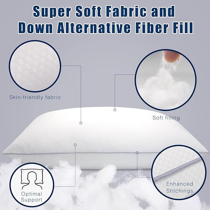 Bed Pillows for Sleeping 2 Pack, King Size Pillows Set of 2,Down Alternative Filling, Pillow for Back, Stomach or Side Sleepers Grey