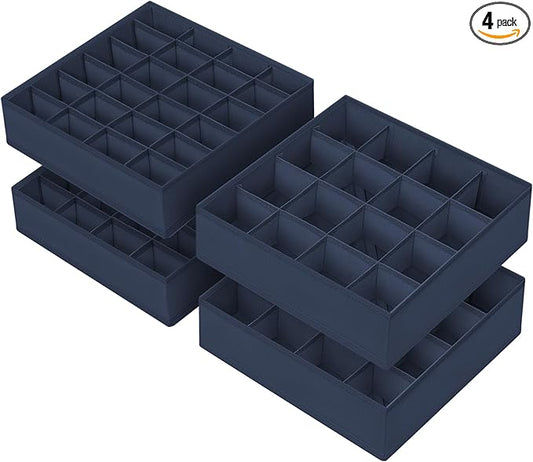 Joyoldelf Sock Drawer Organizer Divider 4 Packs Underwear Organizer, 2 x 24 Cell + 2 x 16 Cell Closet Organizers and Storage Sock Holders for Storing Socks, Handkerchiefs, Ties, Belts (Navy Blue)