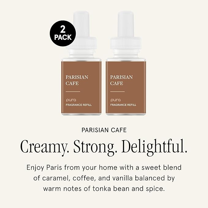 Pura Smart Home Air Diffuser Fragrance - Smart Home Scent Refill - Up to 120-Hours of Premium Fragrance per Refill - Clean Diffuser for Office & Apartment - 2 Pack, Parisian Café