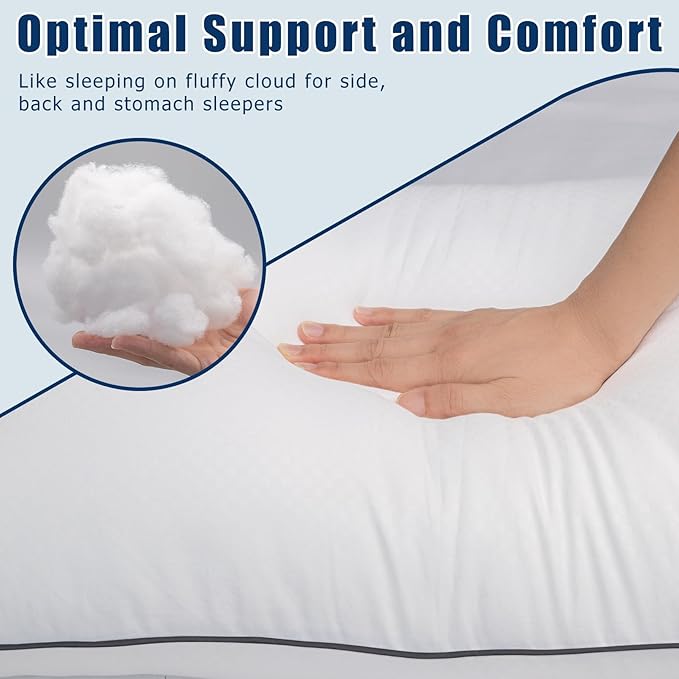 Bed Pillows for Sleeping 2 Pack, Standard Size Pillows Set of 2,Down Alternative Filling, Pillow for Back, Stomach or Side Sleepers Black