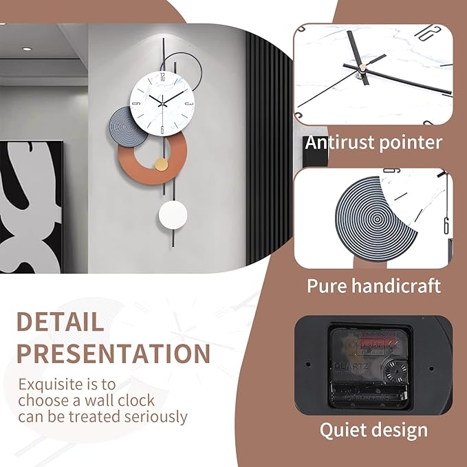 Decorative Wall Clocks for Living Room, Large Modern Metal Clocks Battery Operated Wall Art for Home Big Silent Clock Wall Decor for Living Room/Bedroom/Kitchen/Office,14 * 28 Inch