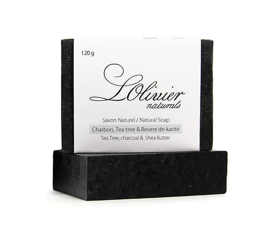 L'OLIVIER NATURALS (2 Pack) Activated Charcoal Bar Soap with Tea Tree and Shea butter- All Natural Bar Soap - Handmade Soap - Made in Canada