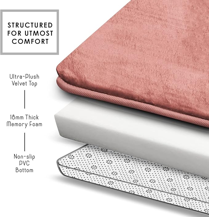 Clara Clark Bathroom Rugs, Velvet Memory Foam Bath Mat, Non-Slip Bath Rugs, Machine Wash, Dries Quickly, Ultra Soft Plush Bath Mats for Bathroom,
