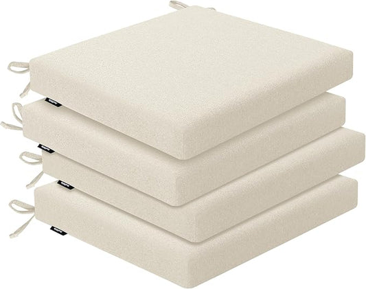 Outdoor Chair Cushions Set of 4, Water-Resistant & Fadeness 18.5" W x 16" D x 2.5" T Seat Cushion, High Density Foam with Dual Straps for Patio Garden Furniture Sofa Dining Chairs, Beige