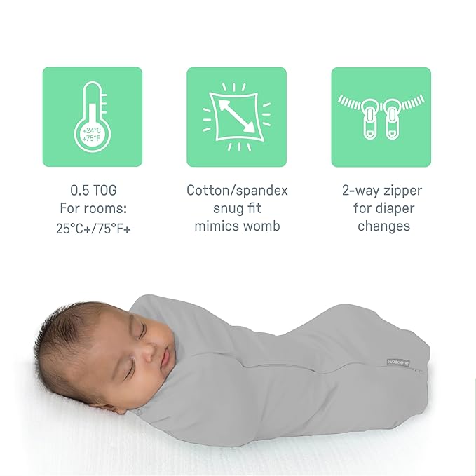 SwaddleMe by Ingenuity Compression Swaddle Pod, Two-Way Zipper for Easy Changes, Improves Sleep & Calms Startle Reflex, 0-2 Months, 2-Pack - Flower Confetti