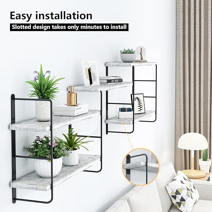 Wall Mounted Floating Shelves, Wall Shelves, Rustic Wall Decor Wood Shelves for Bedroom, Living Room, Bathroom and Kitchen Storage, Easy Installation (5, Washed White)