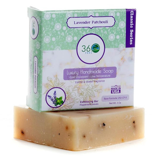 360Feel Lavender Patchouli Soap - Handcrafted Castile Soap Bar with Soothing Scent - Handmade with Essential Oil - Suitable Gift for Anniversaries, Weddings, and Holiday Stockings - Rich Lather