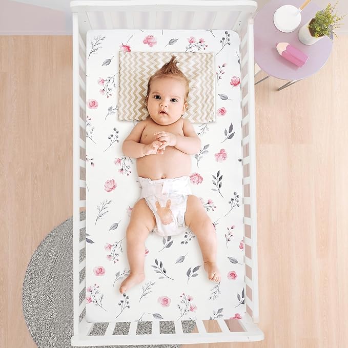 david's kids 3 Pack Fitted Crib Sheets, Ultra Soft Breathable Comfortable Baby Sheet Set for Boys Girls Neutral, 28x52 Inch Fits Standard Crib and Toddler Mattresses, Floral Flowers