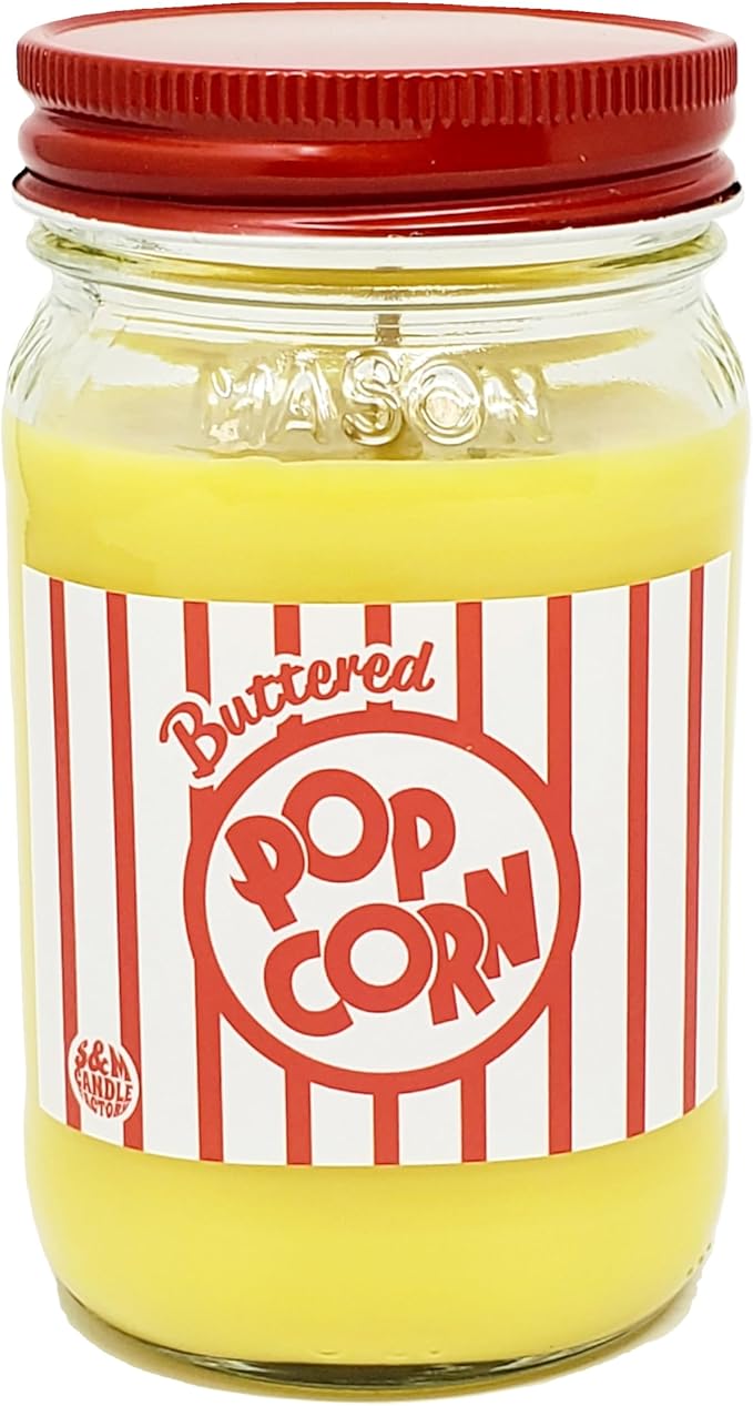 Buttered Popcorn Candle ~ Premium 100% All Natural Soy Candle ~ Movie Night Candle ~ Highly Scented Mason Jar (16oz Mason Jar)