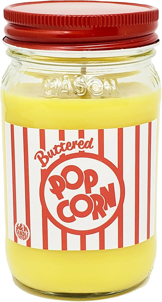 Buttered Popcorn Candle ~ Premium 100% All Natural Soy Candle ~ Movie Night Candle ~ Highly Scented Mason Jar (16oz Mason Jar)