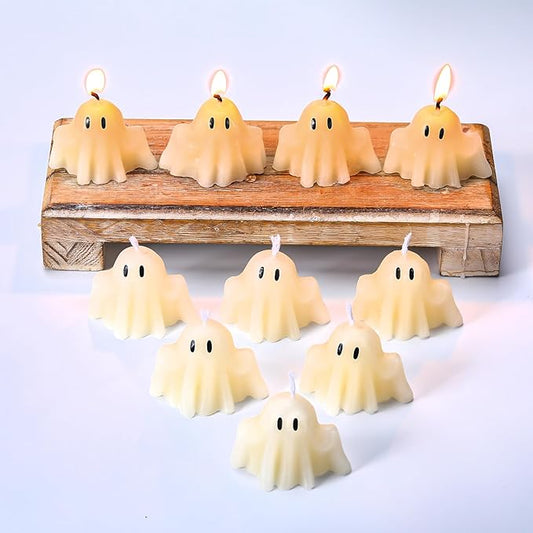 Jutom 10 Pieces Halloween Ghost Candles Burning Candles 2.17 x 1.77 Inches Soy Wax White Halloween Party Decorations