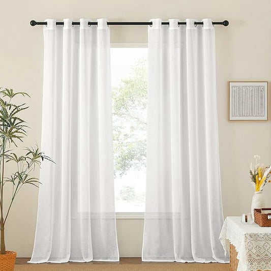 NICETOWN White Linen Curtains 144 inch Length 2 Panels, Grommet Linen Weave Curtains & Drapes Privacy with Light Filtering Window Treatments for Bedroom/Living Room, W52 x L144, 2 Panels