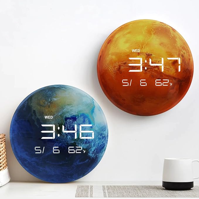 13" Digital Wall Clock with LED Display, Calendar & Temperature, Automatic Dimming, 12/24hr Format, USB Powered, Wall & Desk Use - HUI-7859
