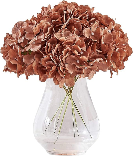 Artificial Hydrangea Flower Toffee Hydrangea Silk Flowers Head for Wedding Centerpieces Bouquets DIY Floral Decor Home Decoration,Pack of 10pcs