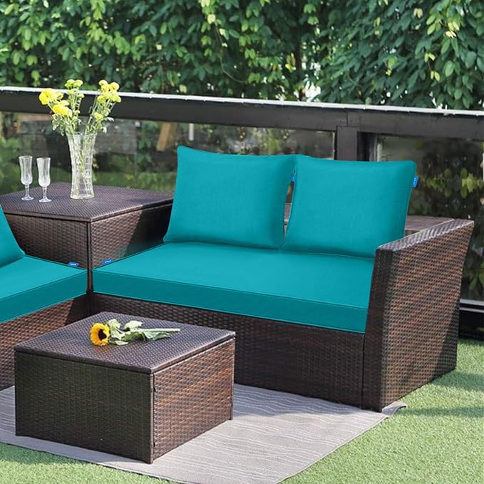 Outdoor Loveseat Cushion Set 48'' x 24'', Outdoor Cushions for Patio Furniture with Fastness Cover, Water Repellent Outdoor Seat Cushion and Couch Back Cushions for Bench, and Swing (Solid Aqua Green)
