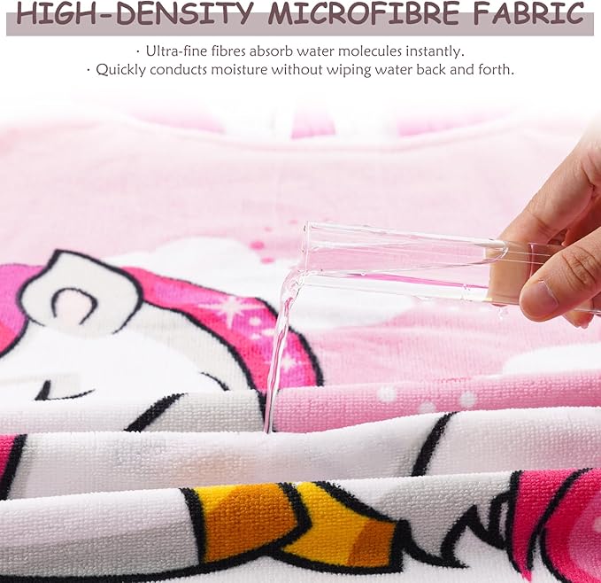 MOKANI Kids Hooded Poncho Towels, Soft & Absorbent Microfiber Beach Towel, Swimming Pool Changing Robe Bathrobe Bath Towel