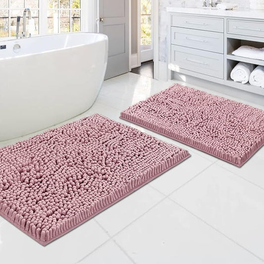H.VERSAILTEX Bathroom Rugs Bath Mats for Non Slip Luxury Chenille Extra Soft Absorbent Shaggy Mat Washable Fast Dry Sets 2 Piece (Coral Pink, 20'' x 32''/17'' 24'')