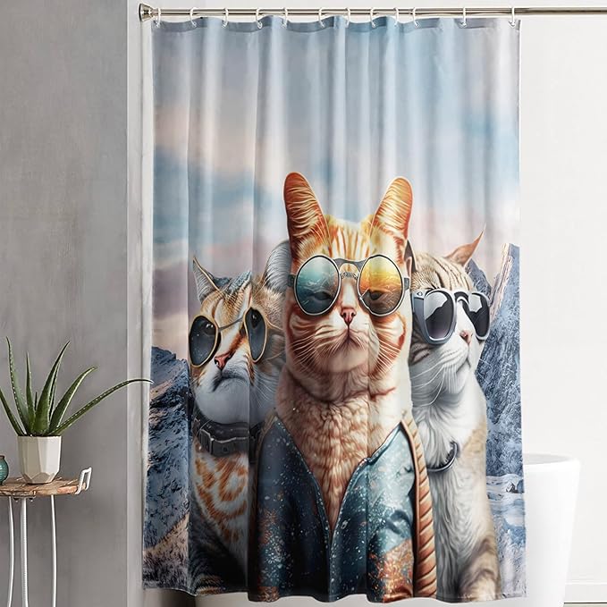 AILONEN 3D Cat Shower Curtain,Cartoon Funny Kitten Shower Curtain Set for Kids Boys Girls,Cat Lovers Animal Shower Curtain with Hooks for Bathroom,72" W*84" H