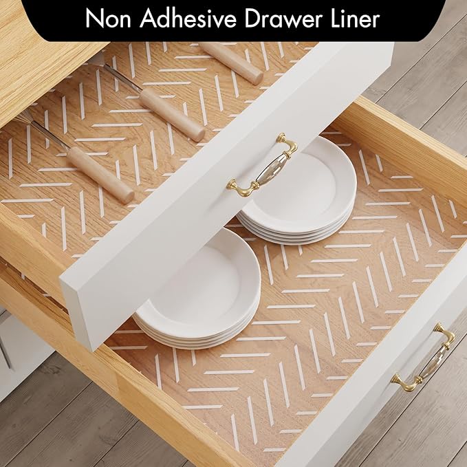 Cooyes Shelf Liner – Non-Slip Shelf Liners for Kitchen Cabinets – Waterproof Shelf Paper with Modern Pattern – Durable EVA Cabinet Liners