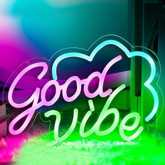 Good Vibe Neon sign Led Neon Lights Pink Wall Decor for Bedroom Led Sign USB Powered for Wall Decor Dimmable for Christmas Thanksgiving Birthday Party Girls Gifts