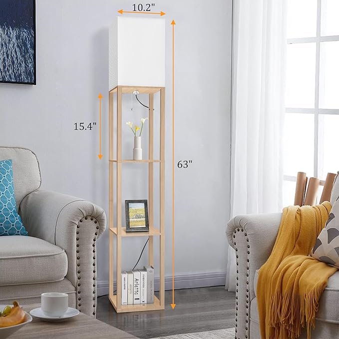 Dott Arts Floor Lamp with Shelves, Floor Lamps for Living Room Decor Display Shelf Lamps with 3 Color LED Bulb, Modern Floor Lamp for Bedroom Standing Lamp for Living Room Office,Home Decor（Burlywood）