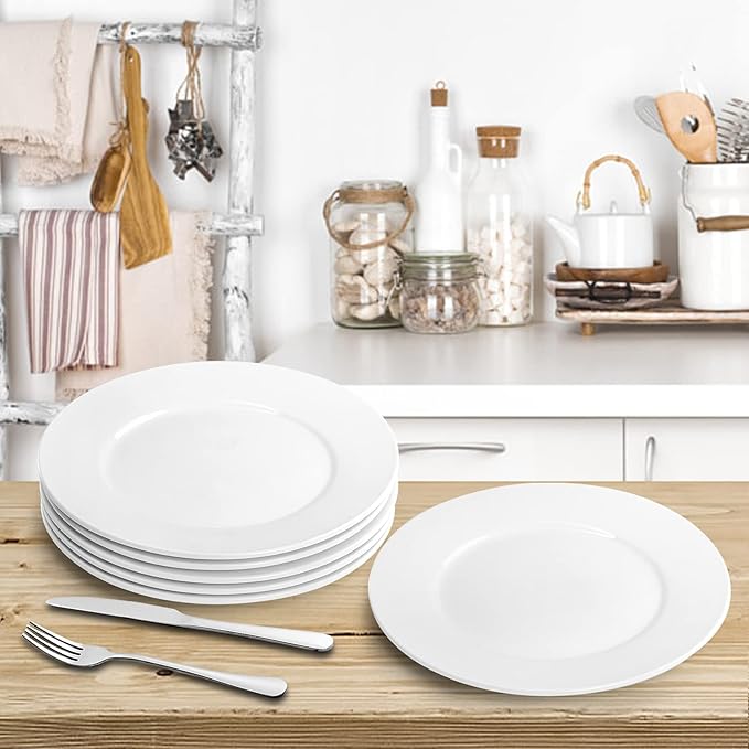 Foraineam White Dinner Plates Set, 10 Inch Porcelain Dessert Salad Plate, Catering Round Serving Dishes Dinnerware Sets, Microwave, Oven, and Dishwasher Safe, Set of 6