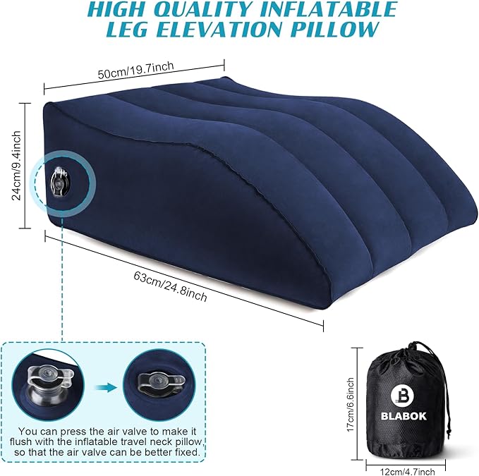 Wedge Pillow for Sleeping - Inflatable Leg Elevation Pillow for Swelling,Circulation,Leg & Back Pain Relief,Leg Support Pillow,Leg Wedge Pillows for After Aurgery,Hip,Foot,Ankle Recovery (Blue)