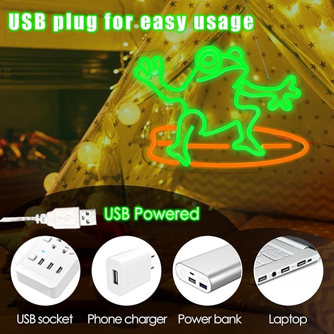 Surfing Frog Neon Sign Frog Neon Light LED Neon Sign for Wall Décor Dimmable LED Neon Light for Bar Restaurant Music Concert Man Cave Wall Art 15.2"×12.8"