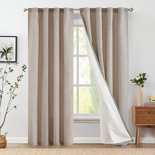 jinchan Taupe Lined Linen Blend Curtains for Bedroom 90 Inch Length 2 Panels for Closet, 38 Inch Wide Farmhouse Drapes with Rod Pocket Back Tab(38W x 90L, Taupe)